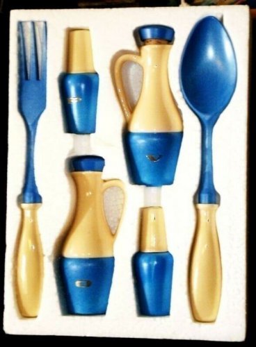 Hakusan Cream Blue Plastic Ceramic Salad Set  6 pc NIB