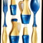 Hakusan Cream Blue Plastic Ceramic Salad Set  6 pc NIB