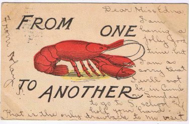 Comic Postcard Lobster From One To Another 1905