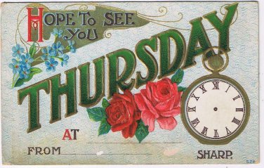 Greeting Postcard Hope To See You On Thursday Embossed