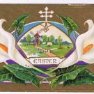Easter Postcard Embossed Lilies Windmill Scene Early 1900s