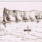 Quebec Postcard Perce Rock Line Drawing Rachel Marion