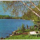 Ontario Postcard Birch Trees By Lake Chairs Wheelbarrow