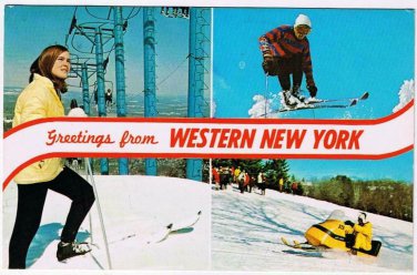 New York Postcard Western New York Skiing Ski Mobile Multi View