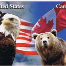 Friendship Postcard USA Canada Eagle Bear Flags
