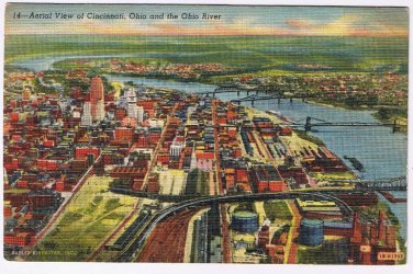 Ohio Postcard Cincinnati Aerial View Ohio River