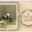 Holiday Postcard New Year Greeting Embossed Winter Scene Moonlight Germany