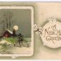 Holiday Postcard New Year Greeting Embossed Winter Scene Moonlight Germany