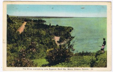Ontario Postcard Sault Ste Marie Drive Overlooking Lake Superior PECO
