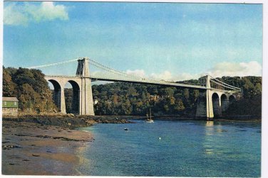 United Kingdom UK Postcard Wales Menai Straits Suspension Bridge
