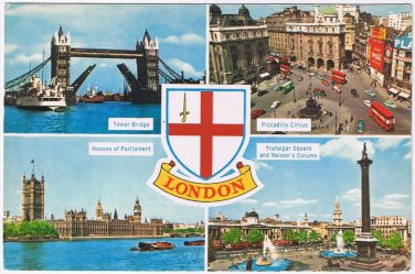 Postcard London Tower Bridge Parliament Piccadilly Circue Trafalgar Square