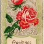 Flower Postcard Embossed Roses Greetings 1908