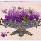 Flower Postcard Embossed African Violets In Footed Bowl