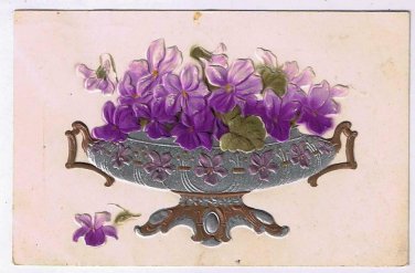 Flower Postcard Embossed African Violets In Footed Bowl