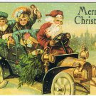 Holiday Postcard Christmas Santa Kids Toys In Car Reproduction