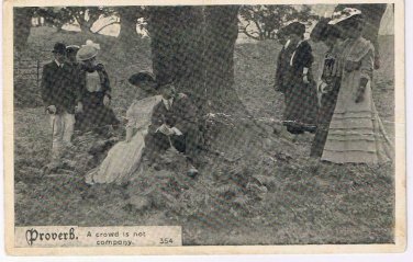 Comic Postcard Proverb A Crowd Is Not Company Courting Couple Watchers