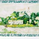 Art Postcard Bridge Church Couple On Bicycle