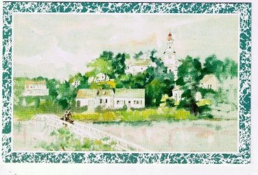 Art Postcard Bridge Church Couple On Bicycle
