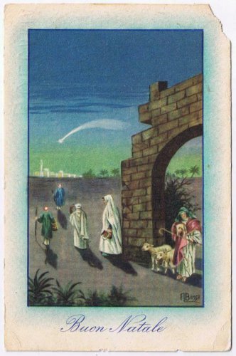 Christmas Postcard Shepherds Wise Men Following Star Buon Natale