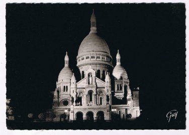 France Postcard RPPC Paris Ses Merveilles Night View Sacre Coeur Montmartre