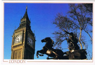 United Kingdom UK Postcard London Boadicea Statue & Big Ben Larger Card