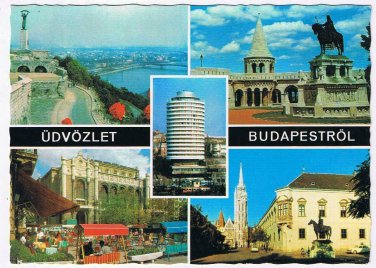 Hungary Postcard Budapest Greetings Multi View Buildings Monuments