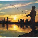 Ontario Postcard Muskoka Silhouetted Angler Fisherman Sunset