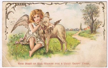 Christmas Postcard Angel With Lamb
