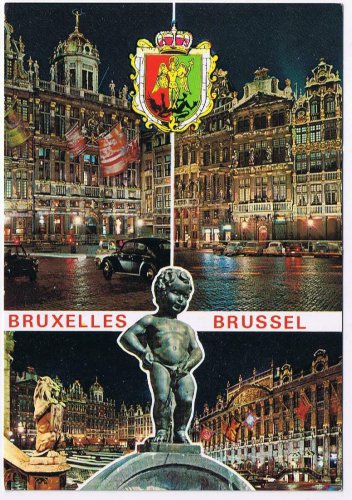 Belgium Postcard Brussels Fountain Buildings Multi View