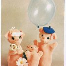 Greetings Postcard Cloth Family With Balloon & Daisies