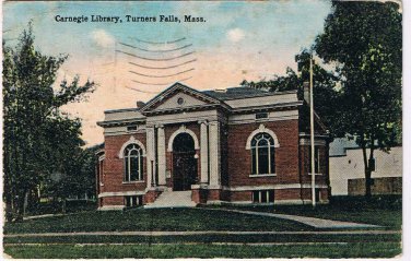 Massachusetts Postcard Turners Falls Carnegie Library 1913