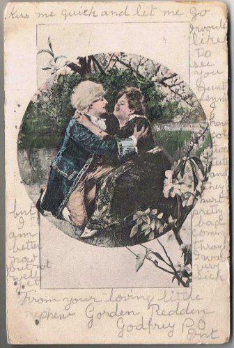 Valentine Postcard Kiss Me Quick Postmarked Godfrey Ont 1907 Broken Circle