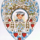 Die Cut Valentine Card Embossed Blue Red Hearts Daisies Boy Beautiful Verse