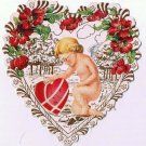 Die Cut Valentine Embossed 1920s Broken Heart Taped Angel With Glasses Poppy