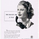 Bell Telephone Print Ad Her Biggest Job Is War 1940s