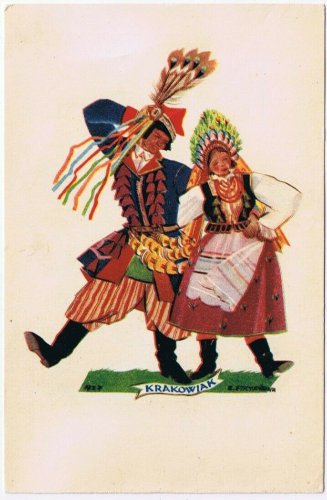 Postcard Polish Dance Folk Costumes Krakowjak by Stryjenska