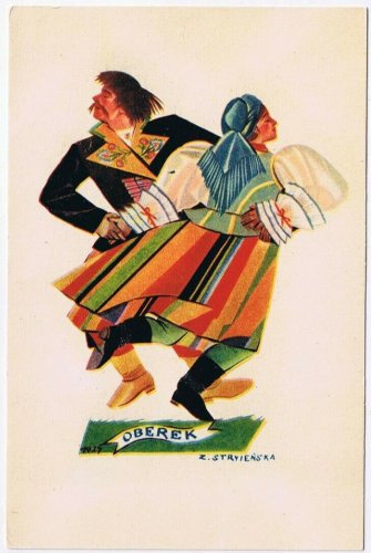 Postcard Polish Dance Folk Costumes Oberek by Stryjenska