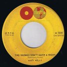 Mary Wells Laughing Boy 45 rpm Two Wrongs Don't Make A Right Canadian Pressing