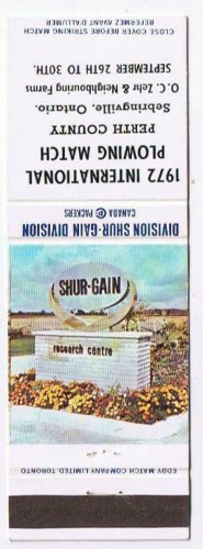 Matchbook Cover Sebringville Shur-Gain Perth International Plowing Match 1972