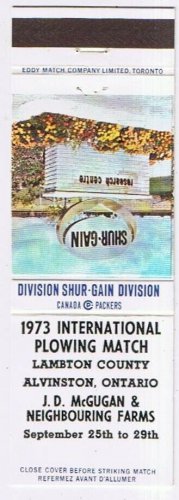 Matchbook Cover Alvinston Shur-Gain International Plowing Match 1973 McGugan