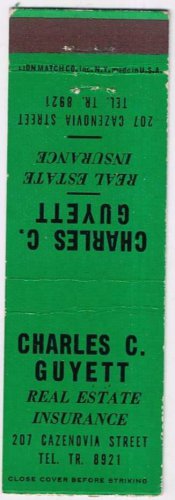 Matchbook Cover Charles C Guyett Insurance Buffalo New York