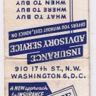 Matchbook Cover Insurance Advisory Service Howard de Franceaux
