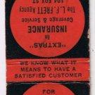 Matchbook Cover L F Frett Agency Aurora Illinois Insurance
