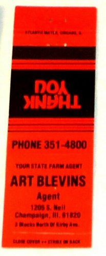 Matchbook Cover Art Blevins State Farm Insurance Champaign Illinois
