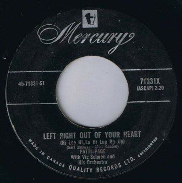 Pattie Page Left Right Out Of Your Heart 45 rpm Longing To Hold You Again Cdn Pr