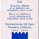 Matchbook Cover Pasadena California 100 Years Ernestine Abbott Blanche McHenry