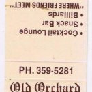 Matchbook Cover Old Orchard Lanes Billiards Savoy Illinois
