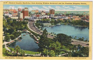 California Postcard Los Angeles MacArthur Park Westlake Shopping District