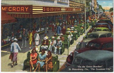 Florida Postcard St Petersburg On The Green Benches Sunshine City