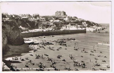 United Kingdom UK Postcard RPPC Newquay Towan Beach & Harbour